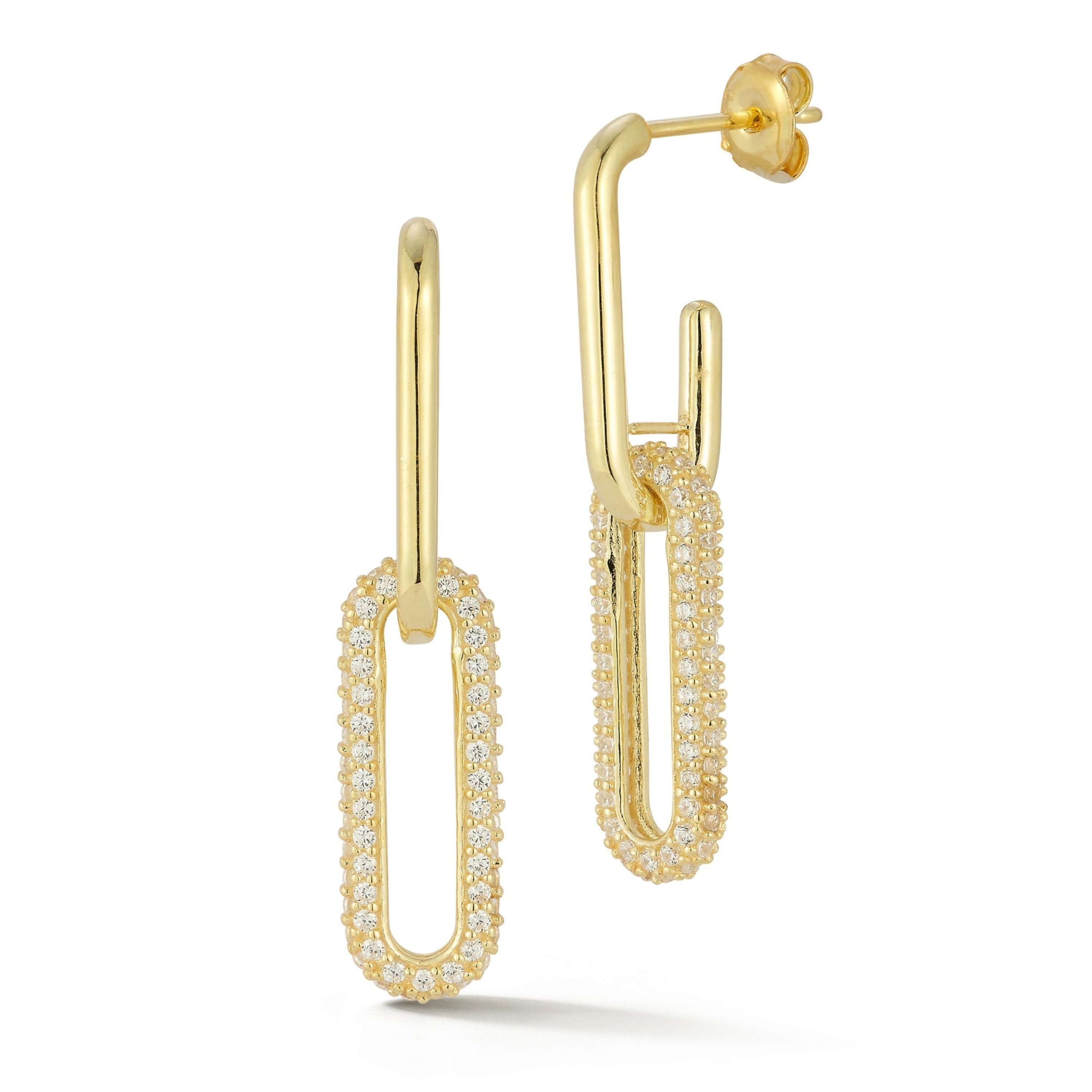 Soleil Sterling Silver Pave Elongated Link Drop Earrings
