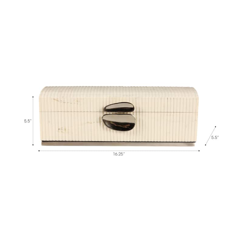 Modern Ribbed Keepsake Box with Metal Closure and Lid - 16.5", Cream - 16.25"