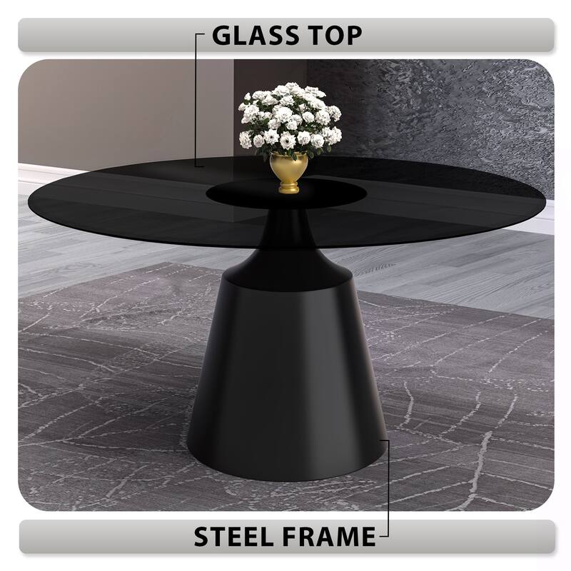 Prynn Dining Table with Round Top and Black Pedestal Base