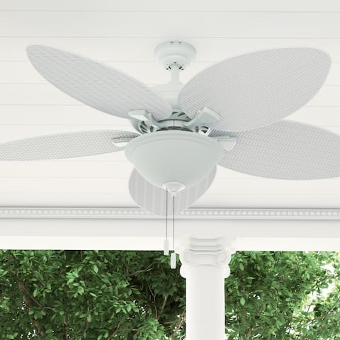 Honeywell Palm Island 52" White Tropical LED Ceiling Fan with Light, Palm Leaf Blades