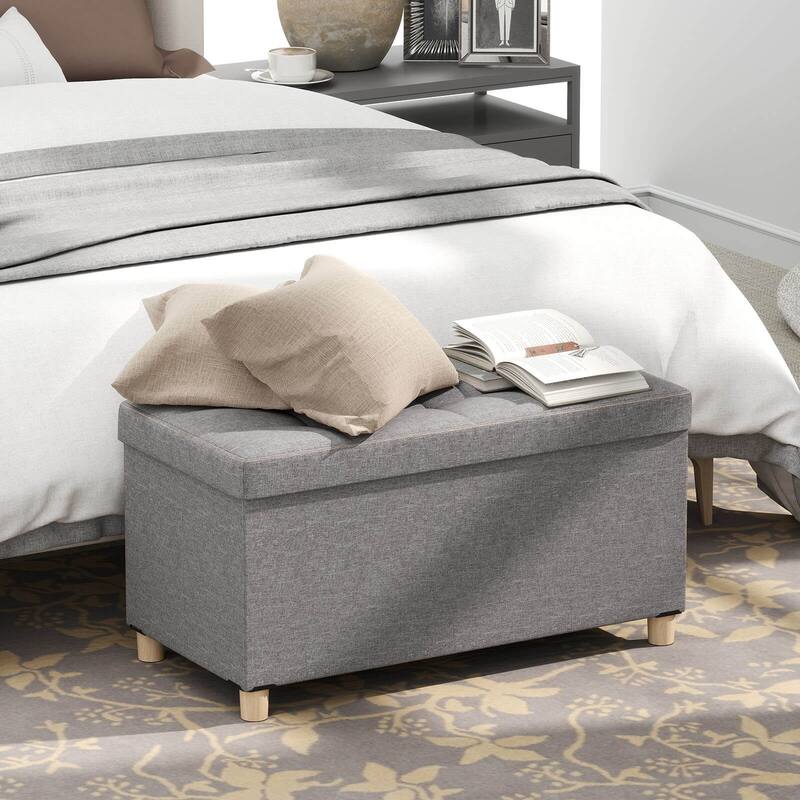 Costway 1/2 PCS 30” Storage Ottoman Bench with Tray Rubber Wood Legs