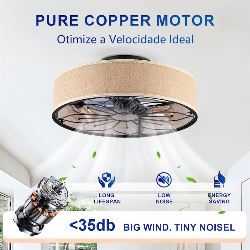 20" Lotus Design Fabric Farmhouse Bladeless Ceiling Fan w/ Remote Contro, NOT Included Bulbs