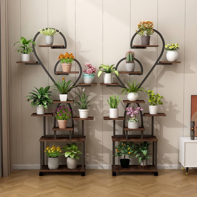 Plant Stand with Grow Lights, Tiered Indoor Plant Shelf, Metal Plant Flower Holder Stand, S-Shaped Plant Rack for Home, Patio