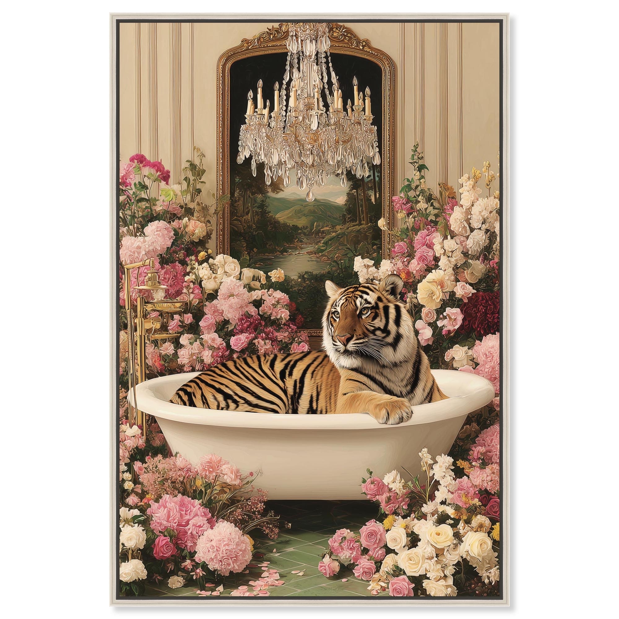 Tiger in Spring Bathroom Wall Art Canvas Print by Art Remedy