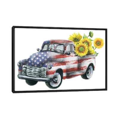 iCanvas "4Th Of July Truck With Sunflowers" by Ephrazy Graphics Framed Canvas Print