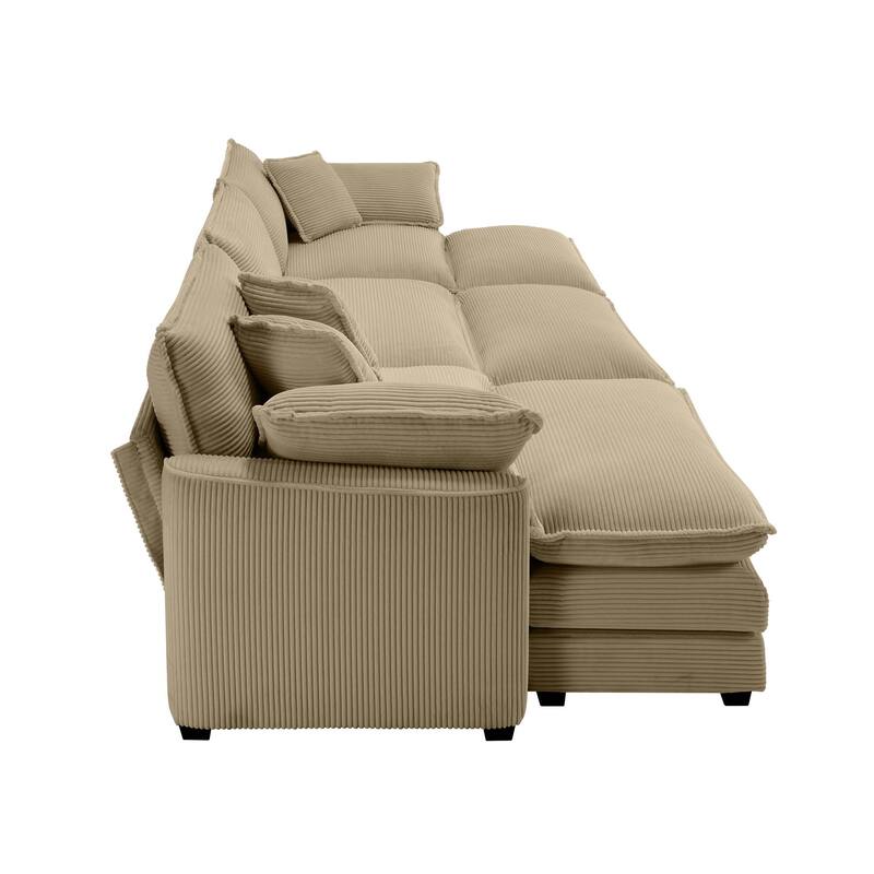 Oversized Corduroy Sofa with 3 Ottomans, Modular Set for Living Room, Convertible Sleeper