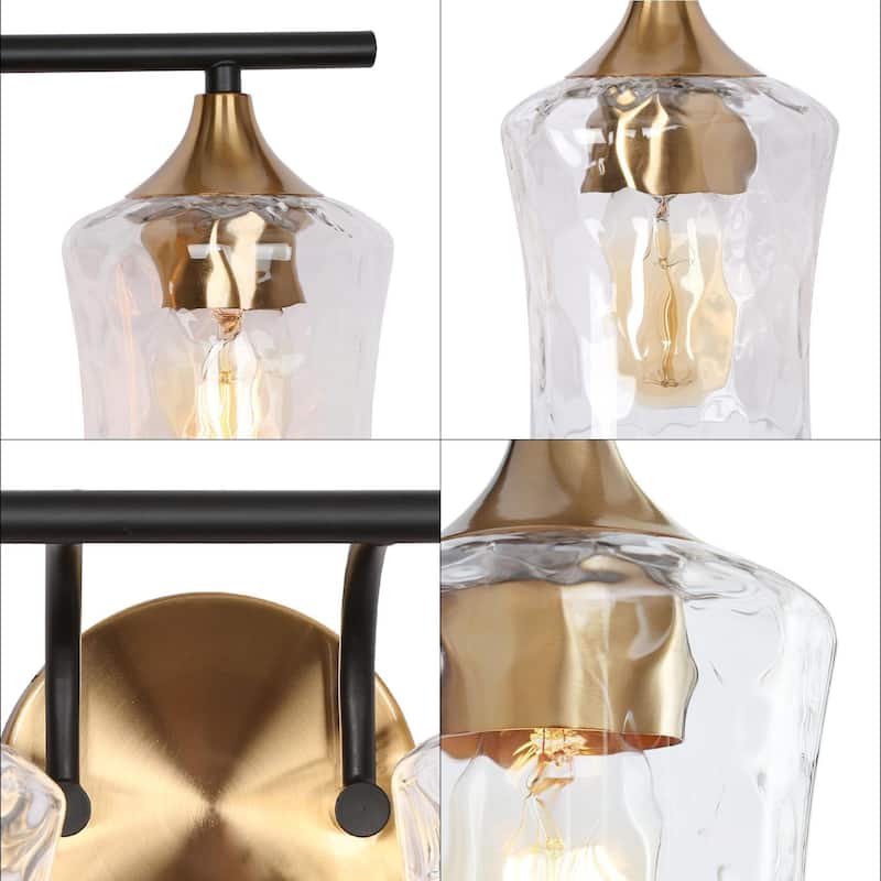 2/3/4-Light Modern Gold Black Bathroom Vanity Light Wall Sconce with Hammered Glass