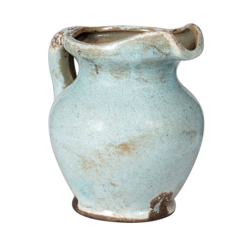 Weathered Patina Finish Terracotta Jug Vase - 8.5" - Blue
