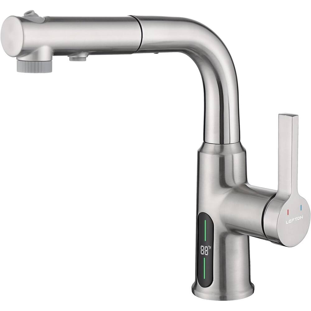 Lefton Single Hole Liftable Bathroom Faucet with Temperature Display in Fahrenheit, 3 Water Modes, BF2501