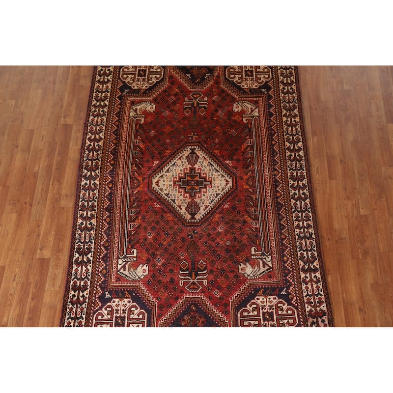 Red Shiraz Persian Vintage Area Rug Handmade Wool Carpet - 5'0"x 8'0"