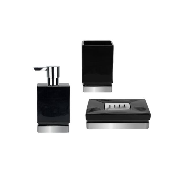 3-Piece Countertop Accessories Set Spirella Roma Black And Silver Stoneware