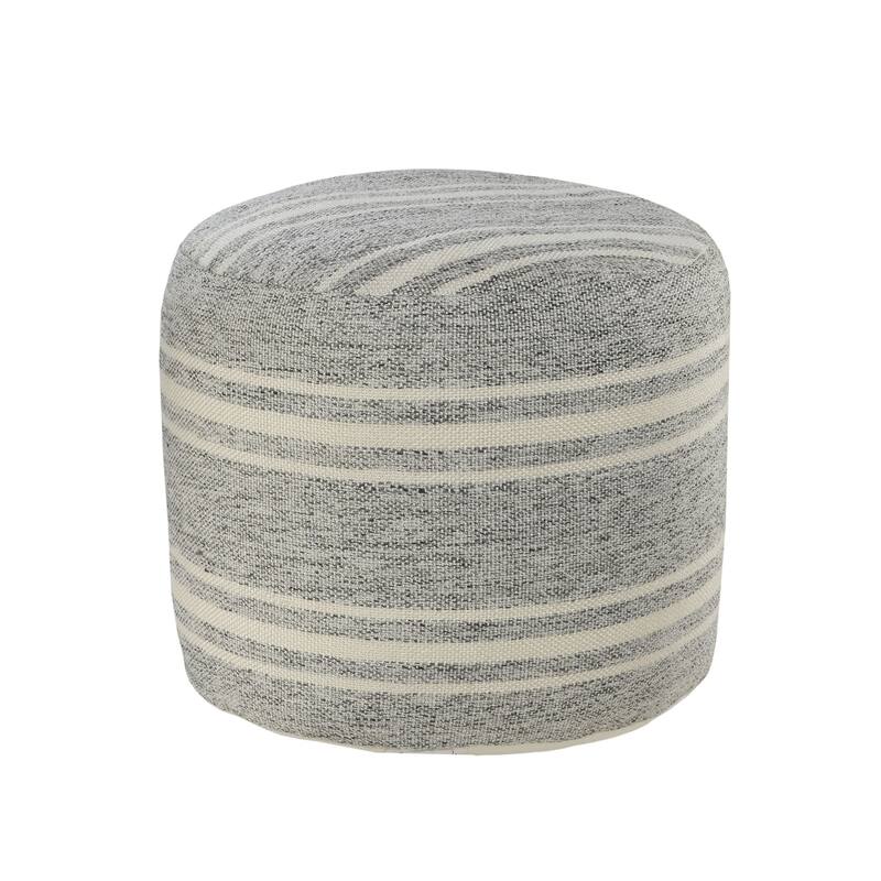 18" Gray and White Triple Striped Round Outdoor Patio Pouf Ottoman