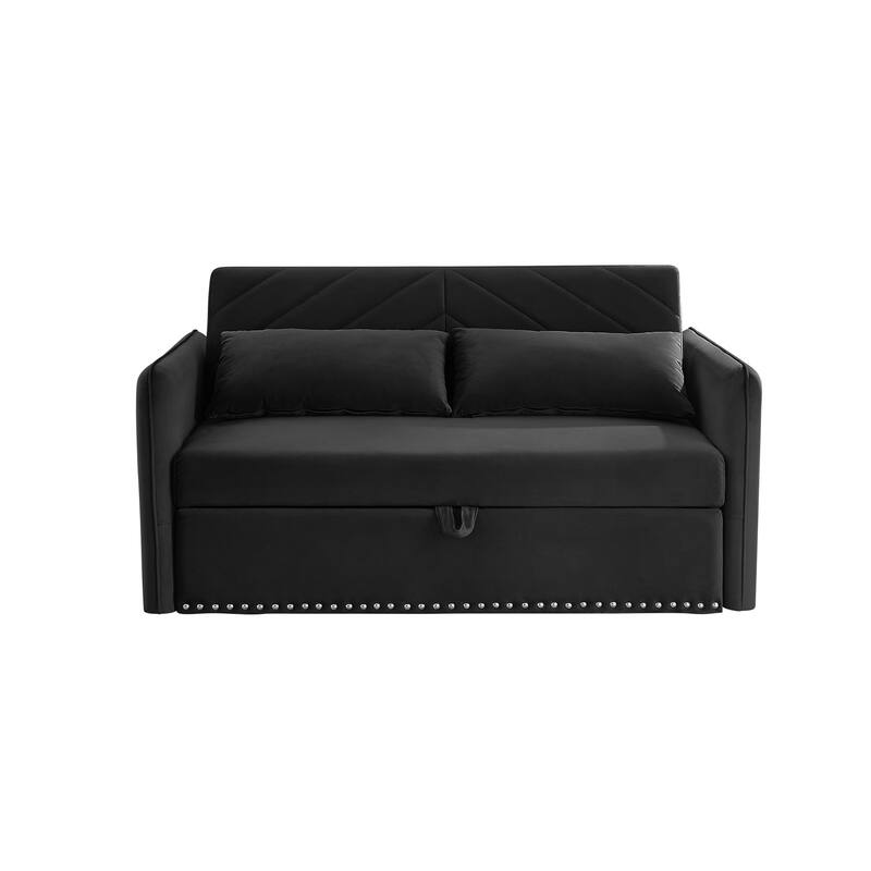 Velvet Convertible Sleeper Sofa Bed with 3-Level Adjustable Backrest, USB Port, and Side Pockets