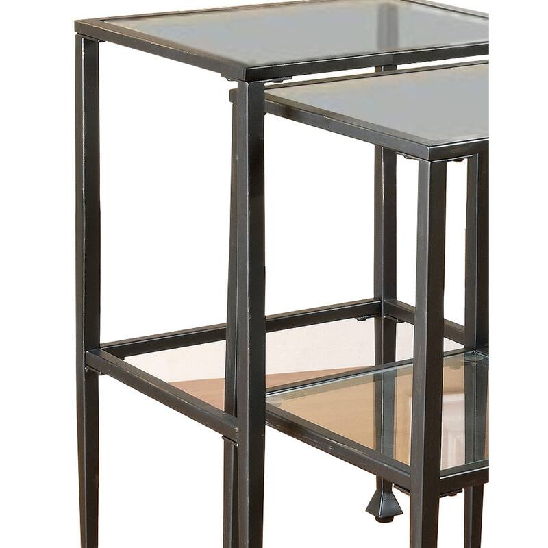 Set Of 2 Metal Nesting Tables With Glass Top - 23.5 H x 17.75 W x 14 L Inches