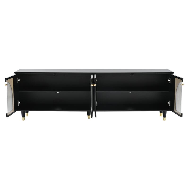 Modern TV Cabinet for TVs Up to 78" with Arch Fluted Glass Doors and Adjustable Shelves, for Living Rooms, Black