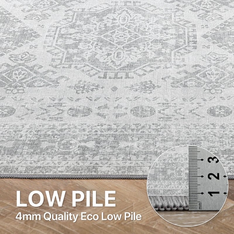 Mcow Floral Faded Low Pile Machine Washable Non-Slip Area Rug