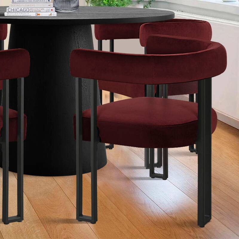 46" Black Round Dining Table Set with 4 Curved Back Arm Chairs