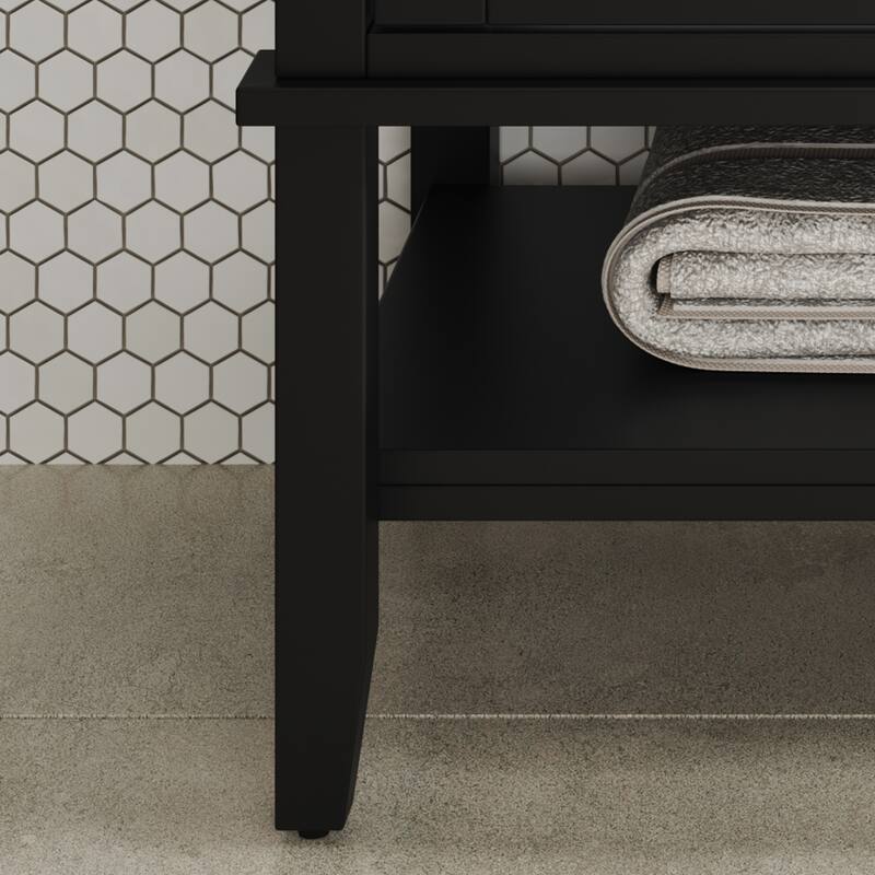 36"Vanity with Ceramic Sink,Vanity with Shelf,with Solid Wood Legs,Waterproof Painted Finish,Metal Knobs and Close Hinges Design