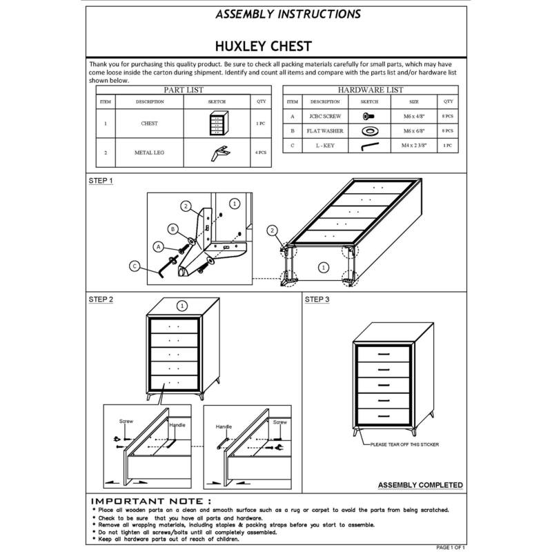 Sami 49 Inch Tall Dresser, 5 Drawers, Mirror Trim, Embossed Texture, Black