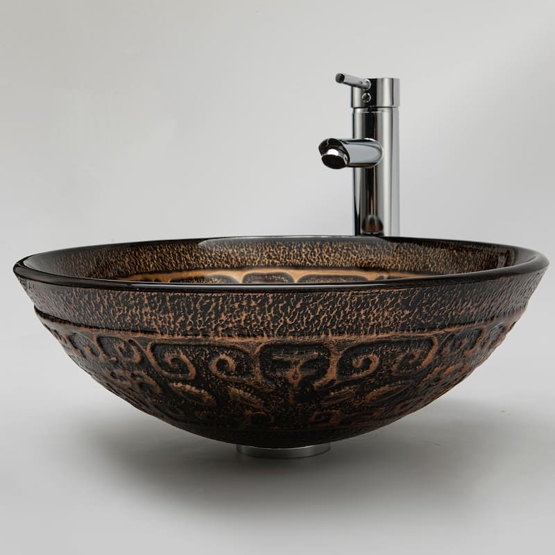 Vinnova Glass Circular Vessel Bathroom Sink without Faucet