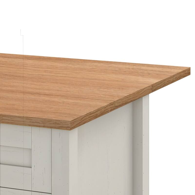 Moasis 50 Inch Drop Leaf Rolling Kitchen Island With Trash Can Storage Cabinet And Drawer