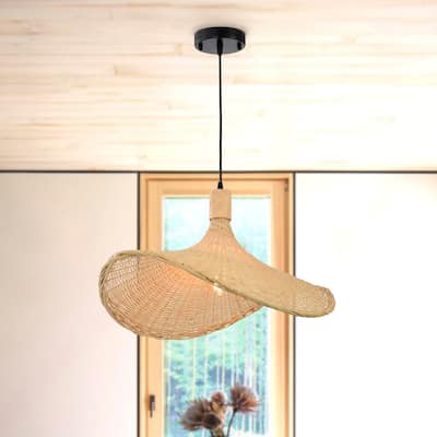 Aspen 1-Light Bamboo Rattan Pendant for Dining/Living Room, Kitchen, Bedroom