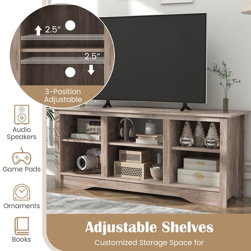 Engineered Wood 65 inches TV Stand with 6 Storage Cubby Shelves and Fireplace Space - 58" x 16" x 24.5"