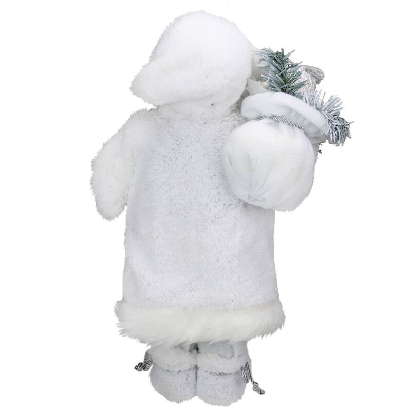 16" White Frost Standing Santa Claus Christmas Figurine with Lantern