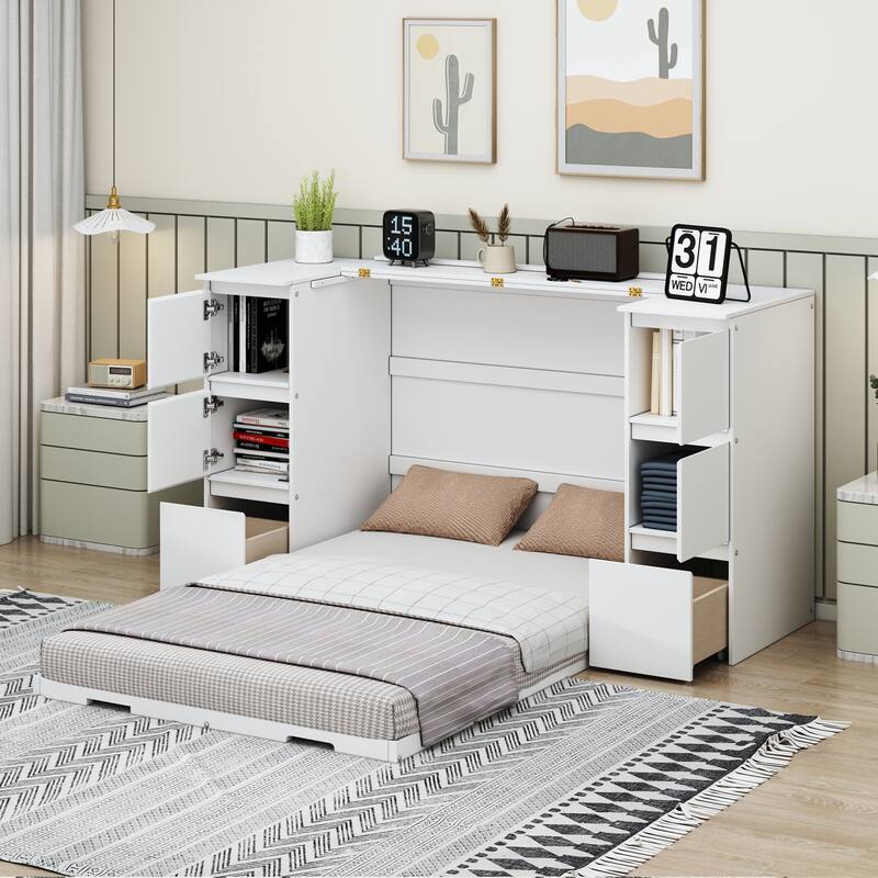 Twin Murphy Bed with Storage Drawers, Cabinets, and USB Charging - Ideal for Small Spaces