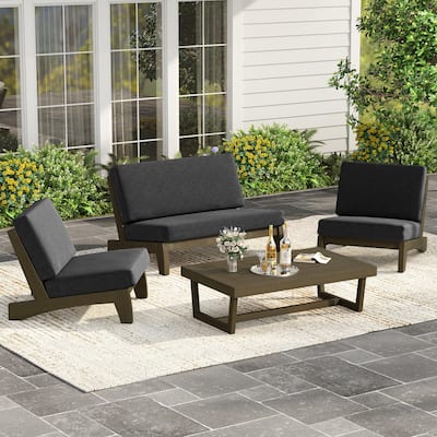 4 Piece Outdoor Wood Loveseat Chair Conversation Set with Cushion