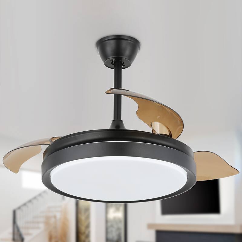 CurveCurio 42 in. Ceiling Fan with Concealable Fan Blades, 6 Fan Speed 3 Light Tone Remote Control Fan for Bedroom - Black