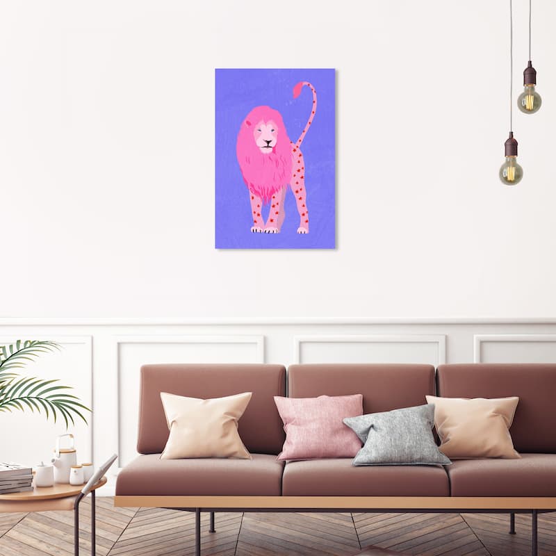 Wynwood Studio Canvas Animals Girl Favorite Lion Purple and Modern & Contemporary Wall Art Canvas Print - 30 x 20