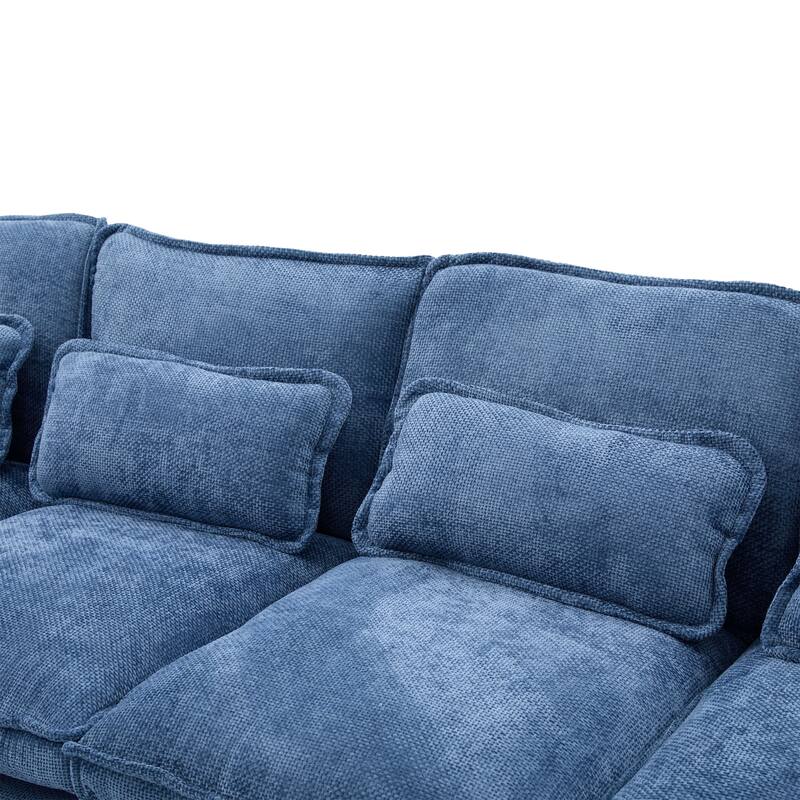 Chenille U-shape Sectional Sofa with Chaise and Storage Ottoman, Modular Couch with USB/Type-C Ports, Side Pockets, Phone Holder