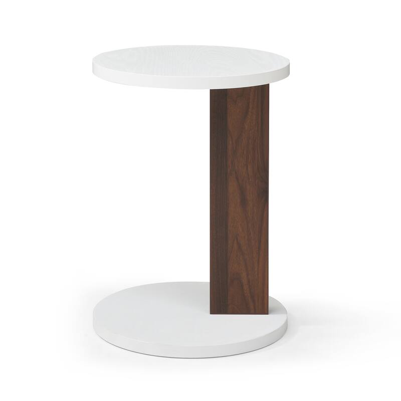 C-Shaped End Table, Small Side Table for Couch, Sofa Table with wood Frame for Living Room, Bedroom, Bedside, Rustic - White Walnut