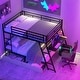 preview thumbnail 12 of 10, Full Size Metal Bunk Bed with Built-in Desk, Light and 2 Drawers, Black