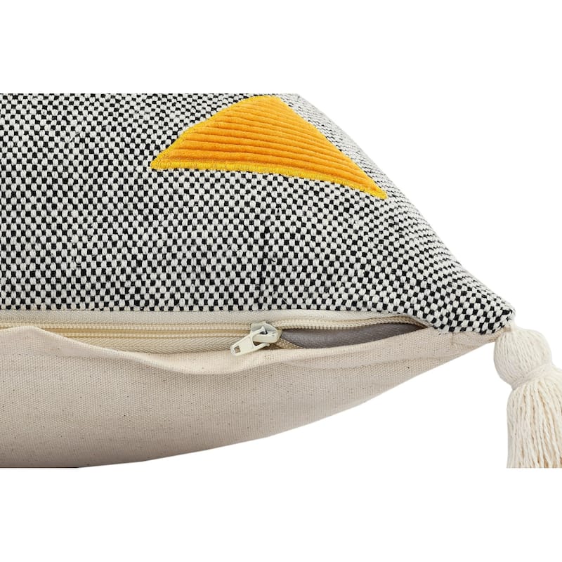 HomeRoots 20" X 20" Black Off-White Yellow And Orange 100% Cotton Geometric Zippered Pillow