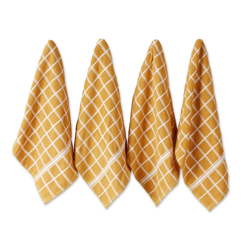 DII Solid Honey Gold Windowpane Terry Dishtowel 4 Piece - Honey Gold