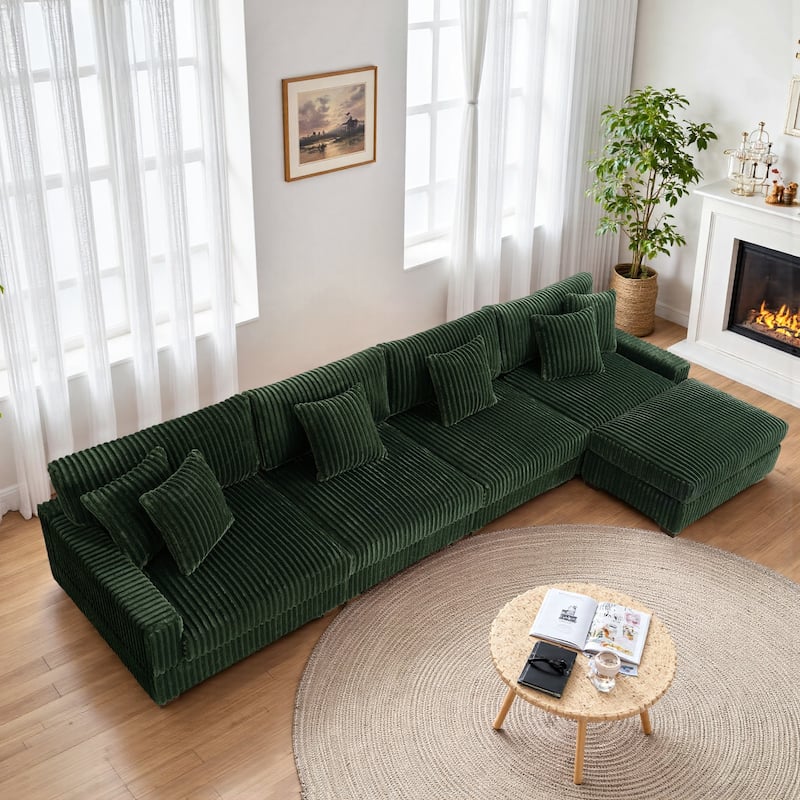 Anne 150" W Upholstered Plush Corduroy Modular Sectional Sofa