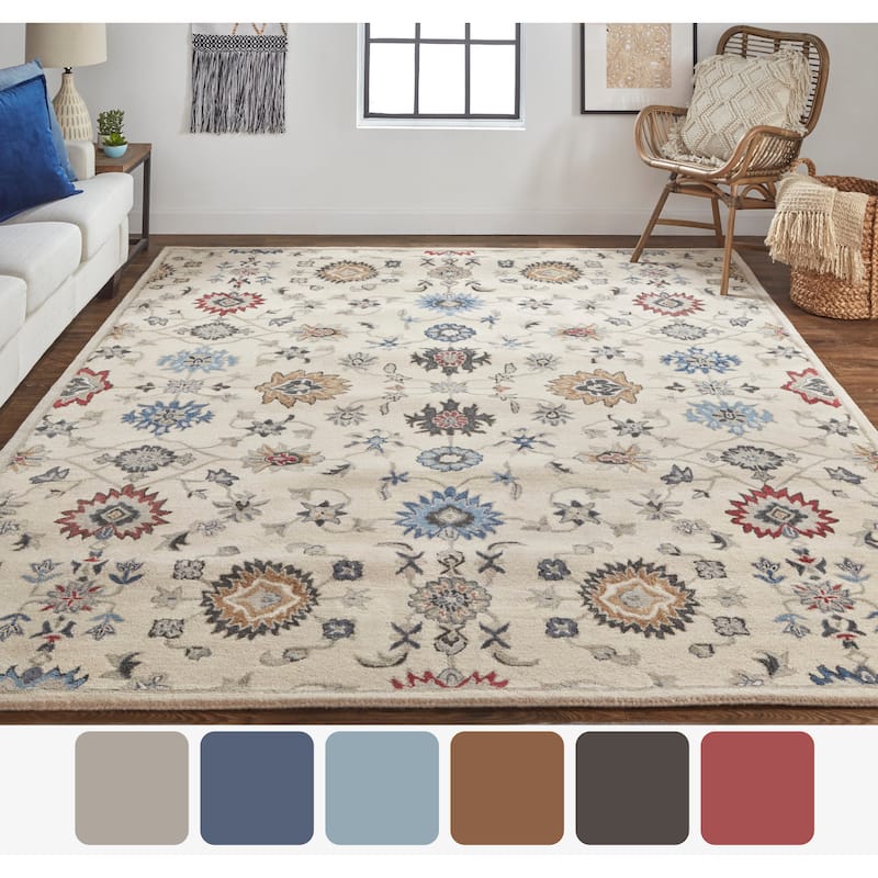 Ornamental Geometric Floral Ivory Persian Transitional Rug