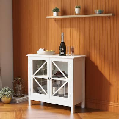Modern Storage Cabinet with Two Glass Doors and Shelf for Dinning Room, Living Room