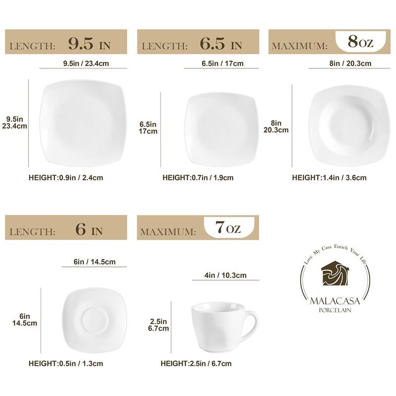 MALACASA Julia 30-Piece Dinnerware Set (Service for 6) - 8'3" x 11'
