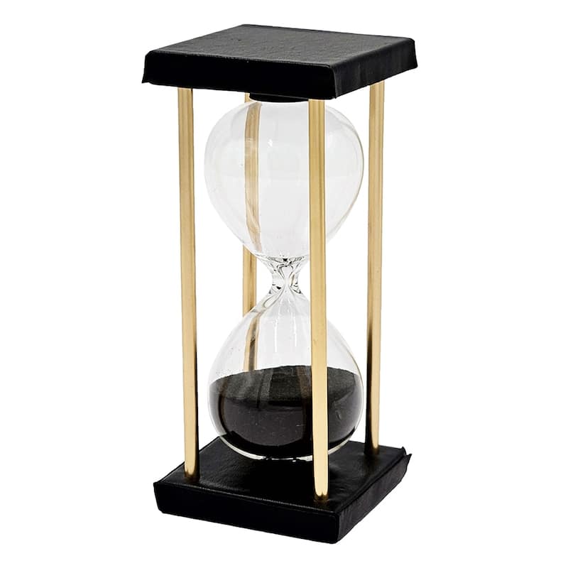 Set of 2, 3x3x7" Stanley 15-minute Hourglass, Framed with an Metal stand, Black