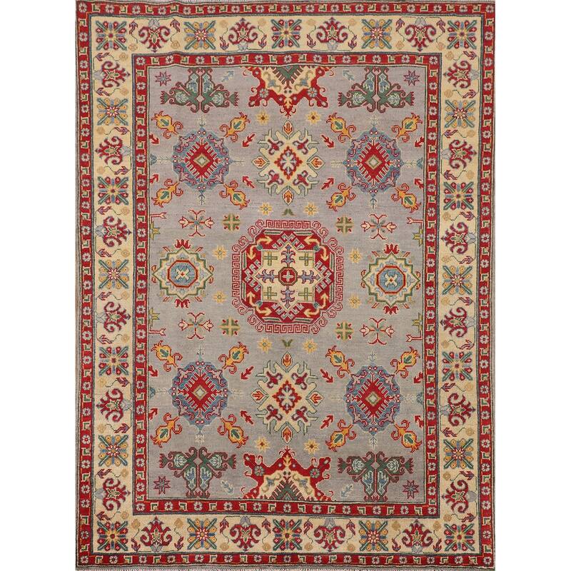 Kazak Oriental Area Rug Hand-Knotted Living Room Wool Carpet - 4'11" x 6'8"