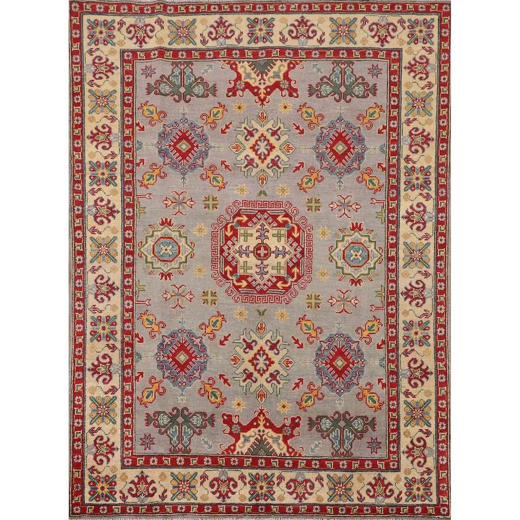 Kazak Oriental Area Rug Hand-Knotted Living Room Wool Carpet - 4'11" x 6'8"