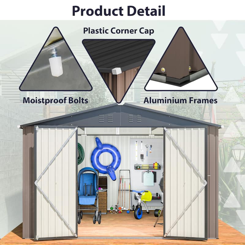 10'x10' Metal Storage Shed with Lockable Doors