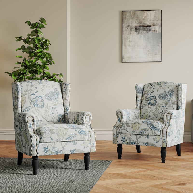 Set of 2 Patterned Upholstered Accent Chair for Living Room