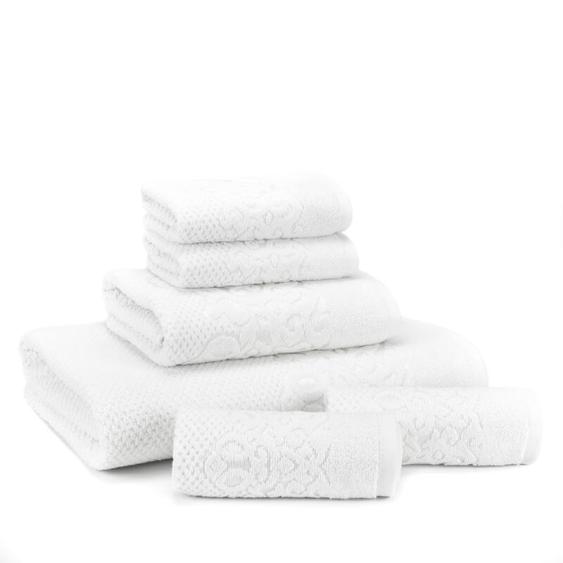 East'N Blue Galata Turkish Cotton Bath Towel Set (Set of 6) - (1 Bath Towel, 1 Hand Towel, 4 Washcloth) - White