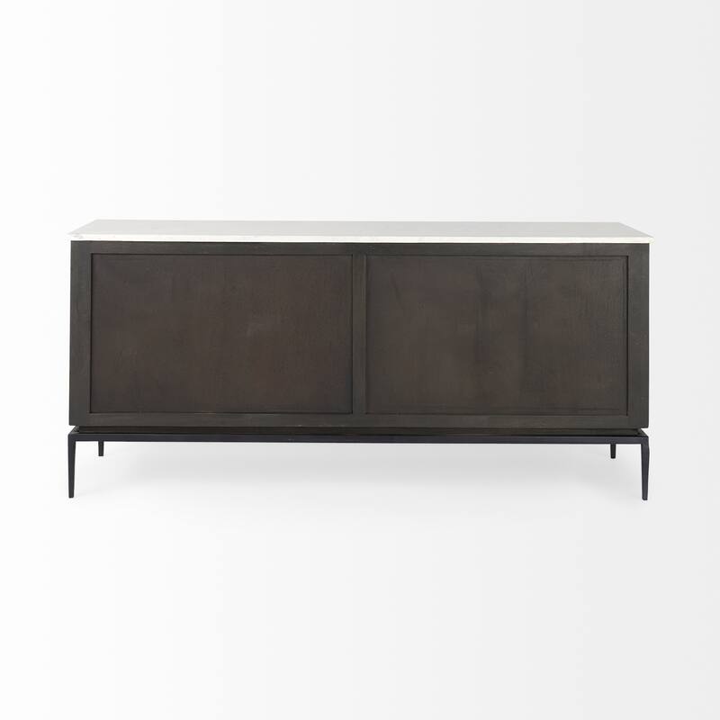 Divina Dark Brown Wood w/ White Marble Top and Black Metal Base Sideboard - 71.0L x 18.5W x 32.0H