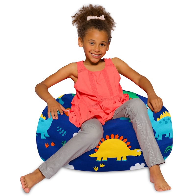 Kids Bean Bag Chair, Big Comfy Chair - Machine Washable Cover - 27 Inch Medium - Canvas Dinos on Blue
