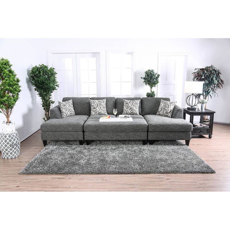 Contemporary Style Ottoman Gray Color Chenille 1pc Ottomans Living Room Furniture Plush Seat